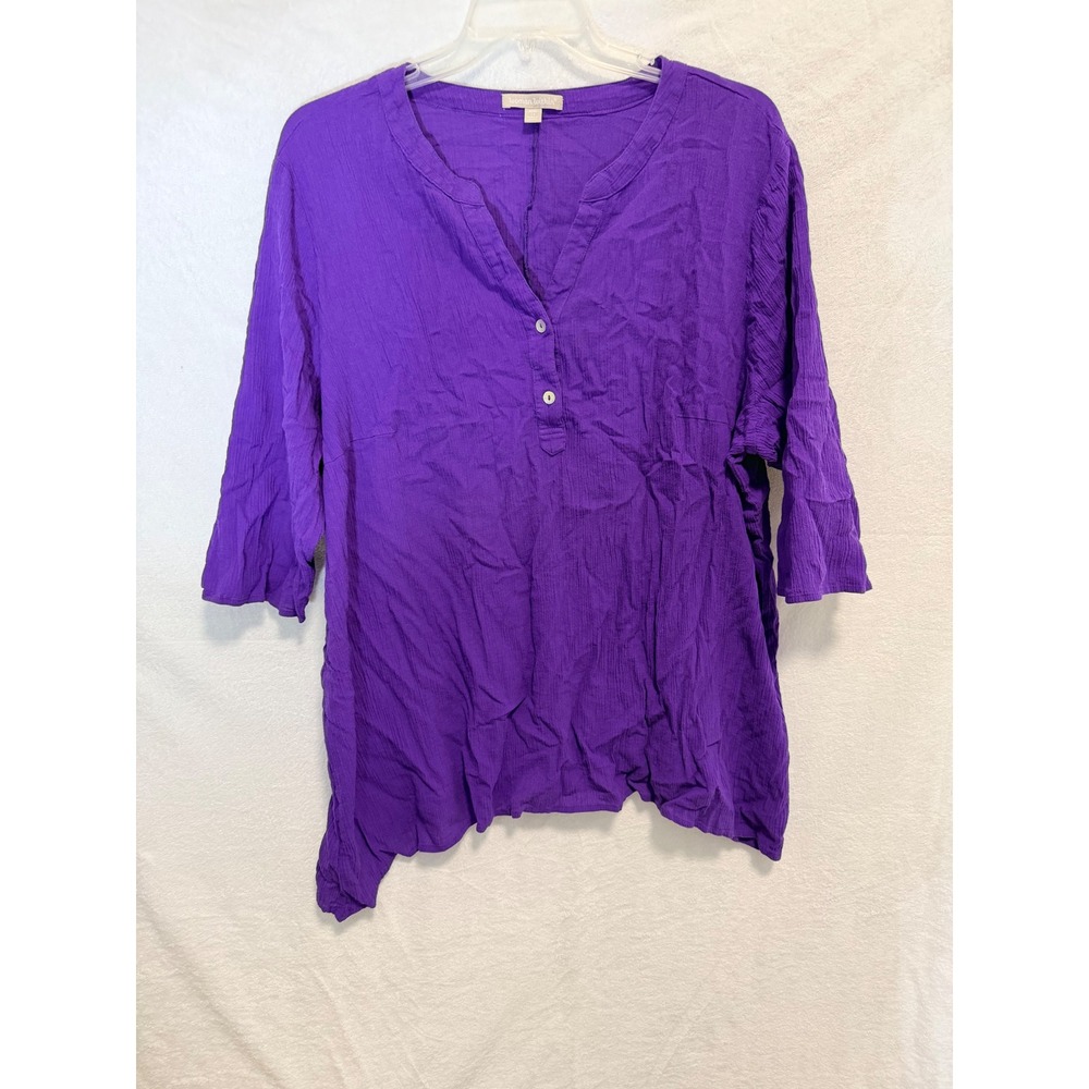 Woman Within Purple Cotton Gauze Tunic Blouse 3/4 Sleeve Plus Size 3X 30/32